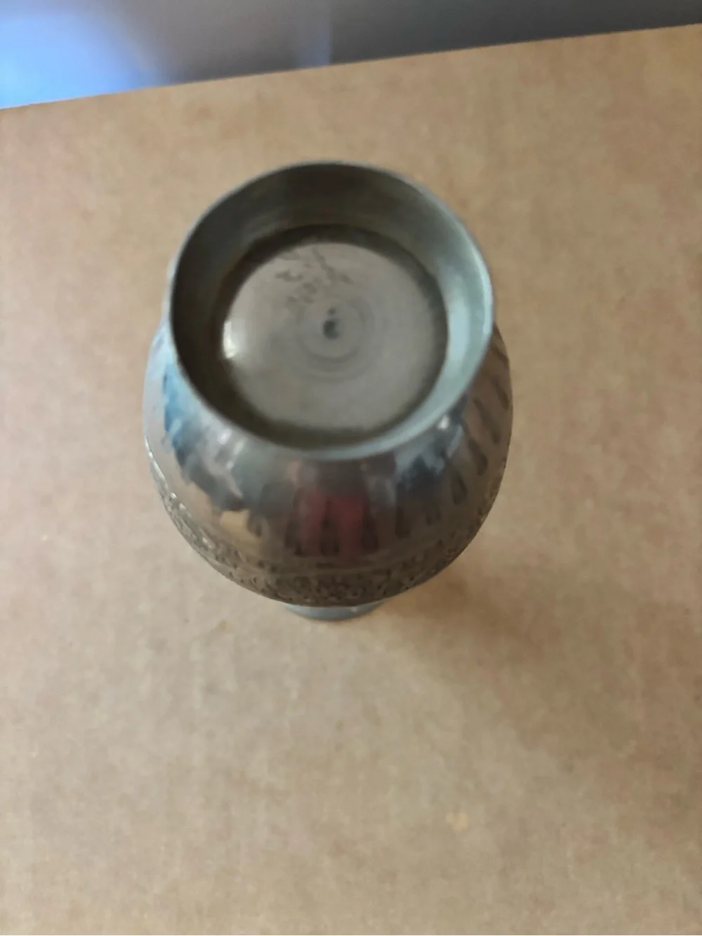 Antique Indian White Brass Floral Engraved Vase